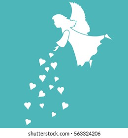 Cute vector illustration: angel showered hearts. Love symbol. Design for banner, flyer, poster or print. 