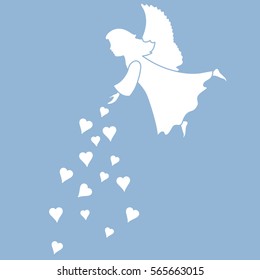 Cute vector illustration: angel showered hearts. Love symbol. Design for banner, flyer, poster or print. 