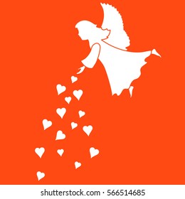 Cute vector illustration: angel showered hearts. Love symbol. Design for banner, flyer, poster or print. 