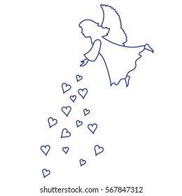 Cute vector illustration: angel showered hearts. Love symbol. Design for banner, flyer, poster or print. 
