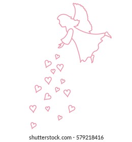Cute vector illustration: angel showered hearts. Love symbol. Design for banner, flyer, poster or print. 