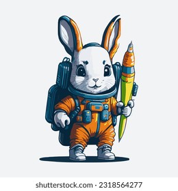 cute vector illustration of astronaut bunny mascot design