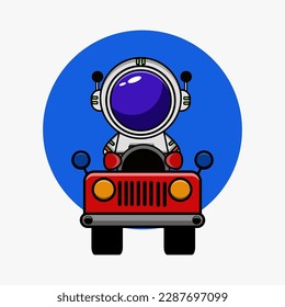 cute vector illustration of astronaut with car