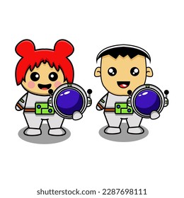 cute vector illustration of astronaut couple