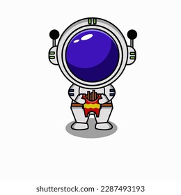cute vector illustration of astronaut with fast food