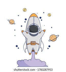 cute vector illustration of an astronaut and his rocket