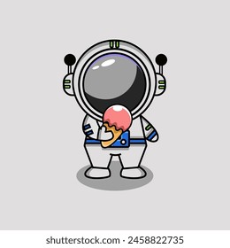 cute vector illustration of an astronaut mascot holding an ice cream