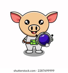 cute vector illustration of astronaut pig