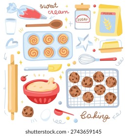 cute vector illustration of baking elements and ingredients