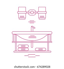 Cute vector illustration with bathroom elements. Bathroom interior design. Design for poster or print.