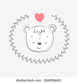 Cute vector illustration with bear baby for baby wear and invitation card .