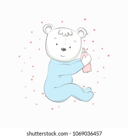 Cute vector illustration with bear baby for baby wear and invitation card.