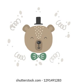 Cute vector illustration with bear baby for baby wear and invitation card.
