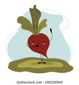 Cute vector illustration of beet character isolated on white background. Design for kids in cartoon style.