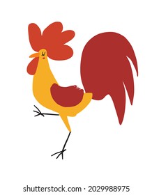 Cute Vector Illustration with Big Yellow Rooster Isolated on a White Background. Infantile Style Nursery Art with Funny Rooster ideal for Wall Art, Card, Poster, Decoration. Farm Animal Print.