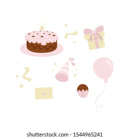 Cute vector illustration birthday set