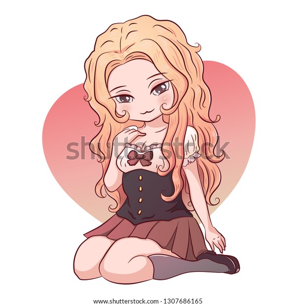 cute vector illustration blonde anime chibi stock vector