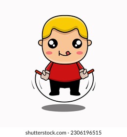 cute vector illustration of a boy exercising with a skipping rope
