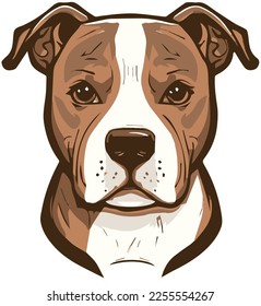 Cute vector illustration of a brown and white pitbull portrait clipart ideal for sticker