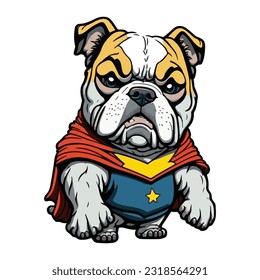 cute vector illustration of bulldog super hero mascot design