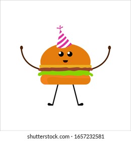 Ilustración vectorial con una hamburguesa en la tapa. Vector colorido de comida rápida aislado en el fondo blanco.