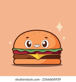 Cute vector illustration of a burger smiling