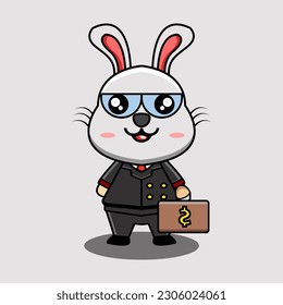 cute vector illustration of businessman rabbit mascot