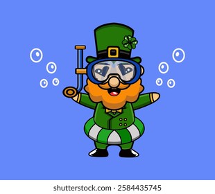 cute vector illustration of carton mascot st patrick's character is diving