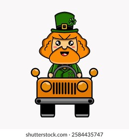 cute vector illustration of carton mascot st patrick's driving a car