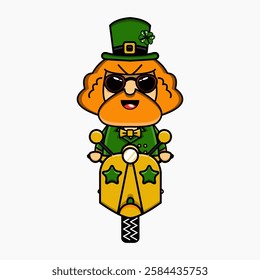 cute vector illustration of carton mascot st patrick's character riding a motorbike