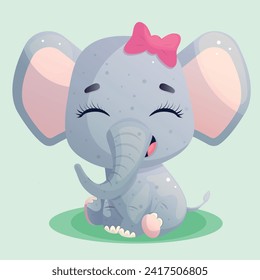 Cute vector illustration of cartoon baby elephant