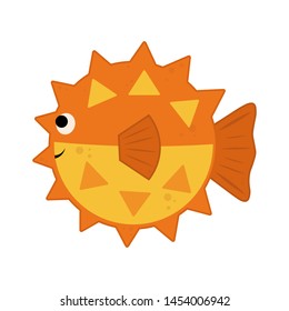 Cute vector illustration cartoon fish Fugu. orange globefish isolated on white background