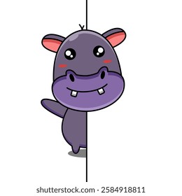 cute vector illustration of a cartoon mascot of a hippo peeping