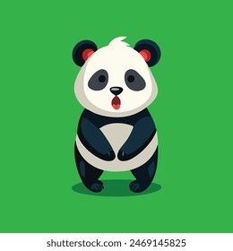 Cute vector illustration of a cartoon panda with a surprised expression on a vibrant green backdrop
