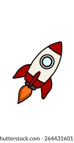 Cute vector illustration of a cartoon space rocket with smiling face and colorful design. Ideal for emoji, sticker, kids app, space theme, or fun educational content.