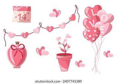 Cute vector illustration in cartoon style. Trendy modern Valentine's Day illustration in shades of pink, isolated on white background, hand drawn, flat design. Vector illustration