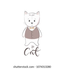 Cute vector illustration with cat baby for baby wear and invitation card with phrase "Cat".