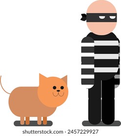 Cute Vector Illustration of a Cat Following a Thief: Perfect for animation rigging or stickers