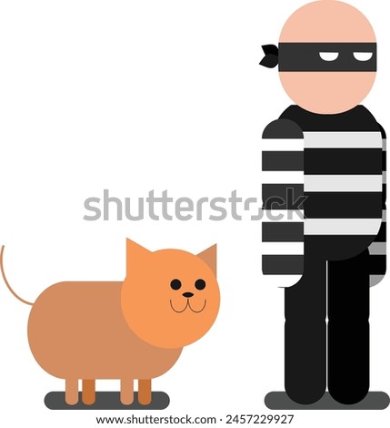 Cute Vector Illustration of a Cat Following a Thief: Perfect for animation rigging or stickers