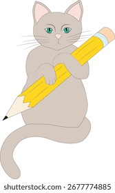 Cute vector illustration of a cat holding a pencil.