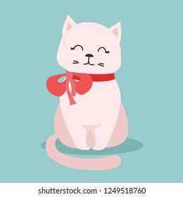 Cute vector illustration of cat pet in a flat cartoon colorful style