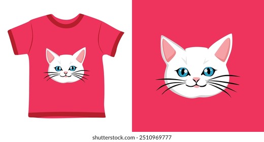 Cute vector illustration of a cat or cat T-shirt design for kids or new baby pink color background or pink T-shirt with cat or cute cartoon of cat  banner design 