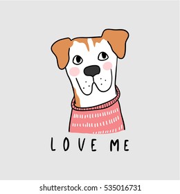 Cute vector illustration character design of dog.Doodle cartoon style.