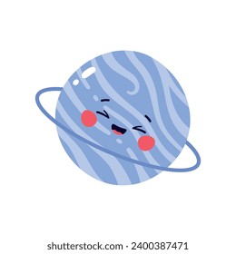 Cute vector illustration character planet Uranus isolated on white background