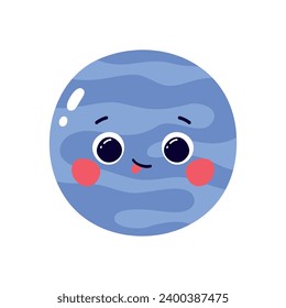 Cute vector illustration character planet neptune isolated on white background
