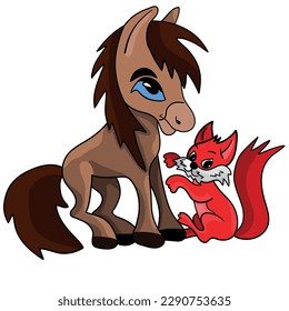 Cute vector illustration for children: cartooned pony horse character ready to print