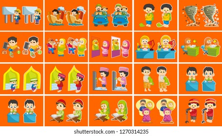 cute vector illustration of children doing activities