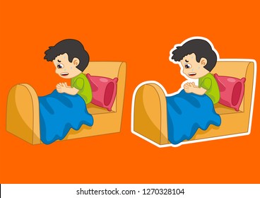 cute vector illustration of children praying before going to bed