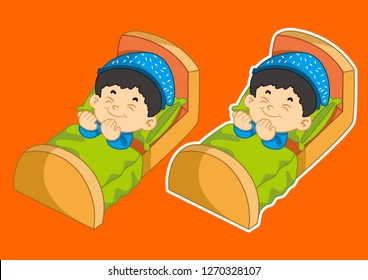 cute vector illustration of children praying before going to bed