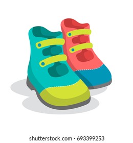 Cute vector illustration of children shoes. Little baby boots good as illustrated logotype